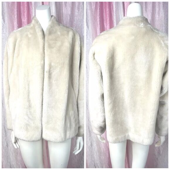 Vintage Borgana Faux Mink Fur Cream Swing Open Front Jacket Size Large - Picture 1 of 9
